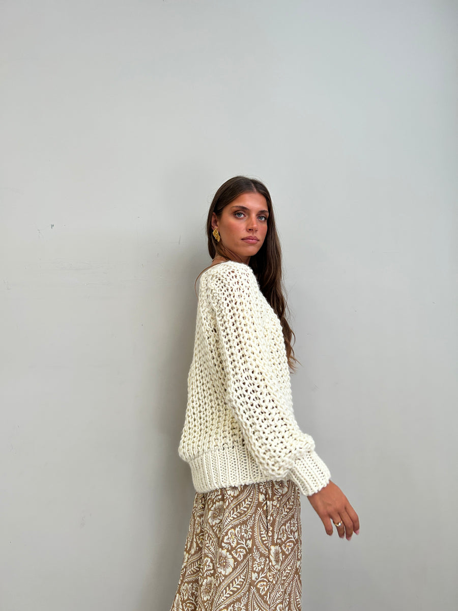LE STREGHE Maglia coste panna