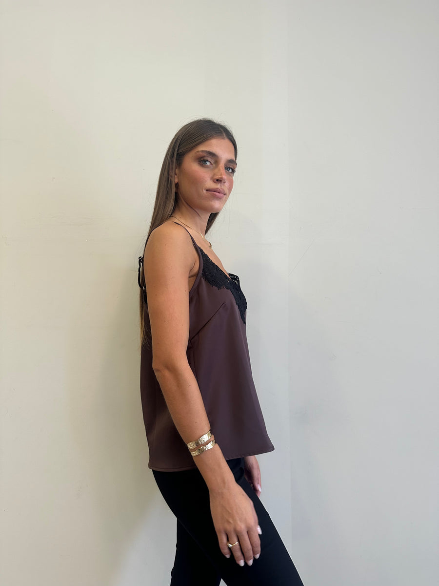MOTEL top satin moro+ pizzo