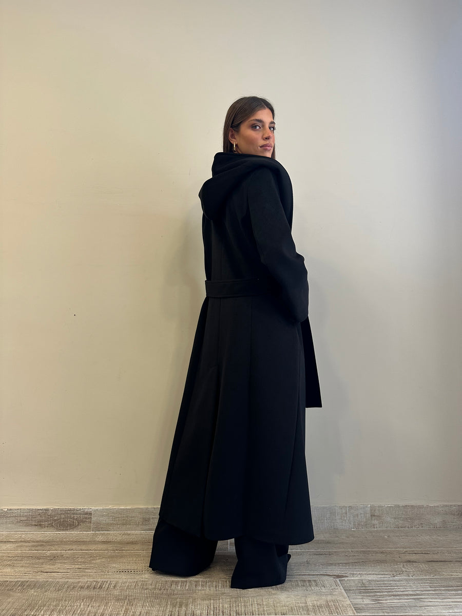 DIXIE Cappotto cappuccio cinta nero