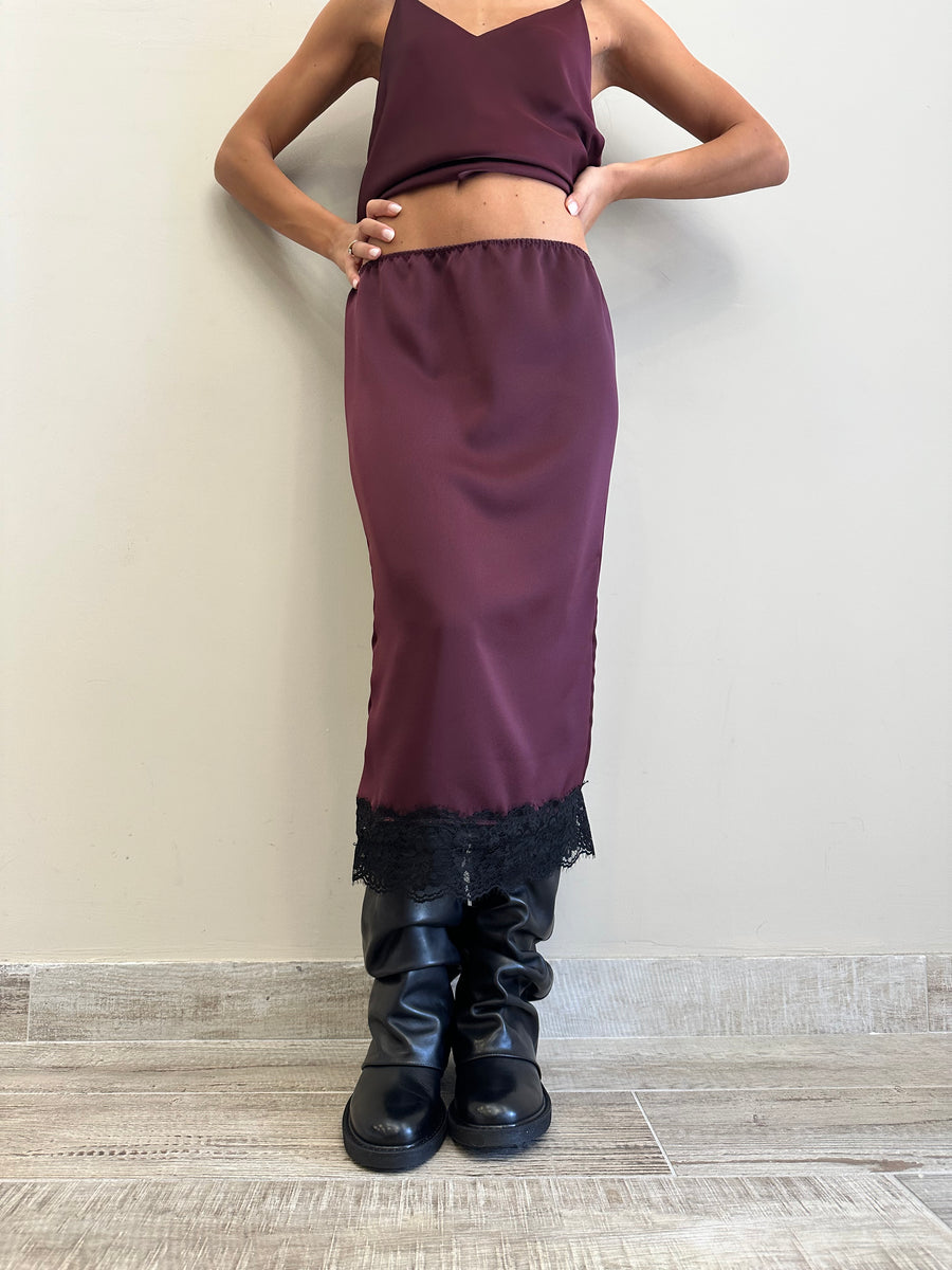 DIXIE Gonna satin bordeaux+ pizzo nero