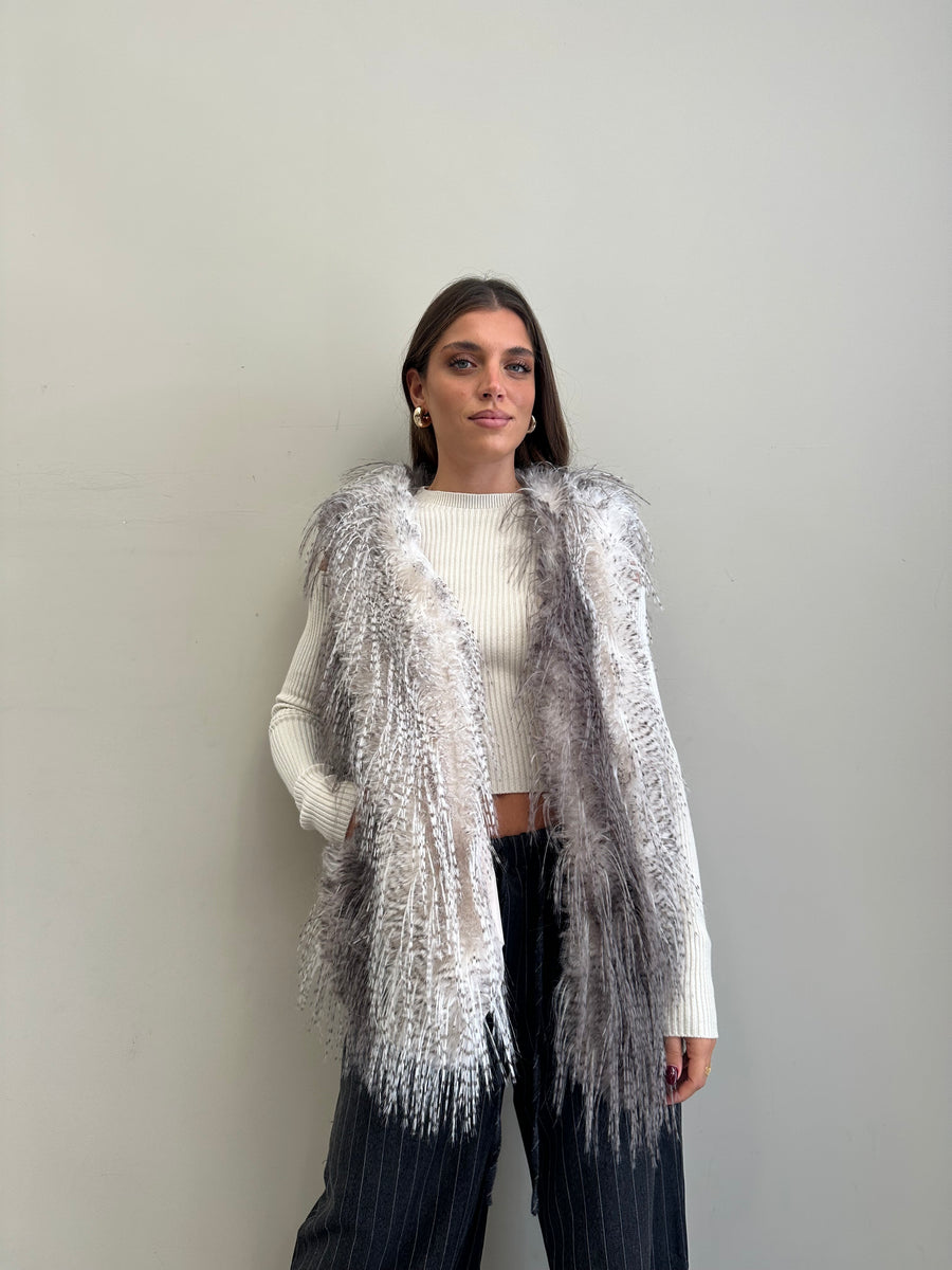 DIXIE Gilet eco pelliccia bianco/grigio