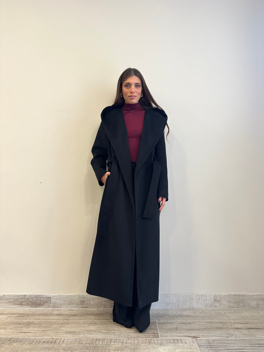 DIXIE Cappotto cappuccio cinta nero