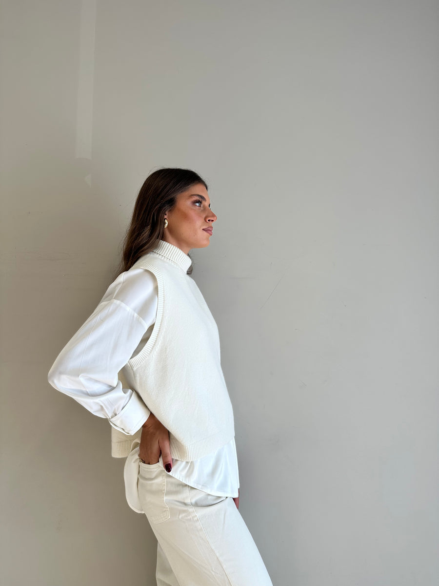 GIPSY INSIDE Gilet maglia collo alto panna