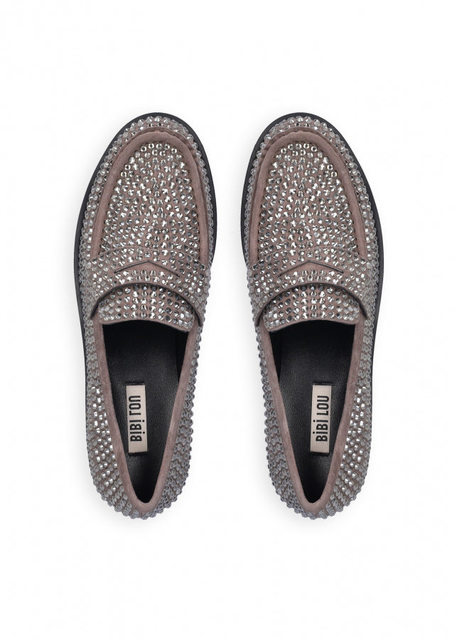 BIBI LOU Mocassino grigio strass