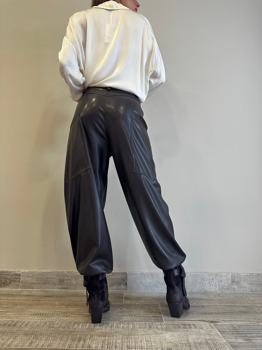 LMN Pantalone barrel ecopelle moro