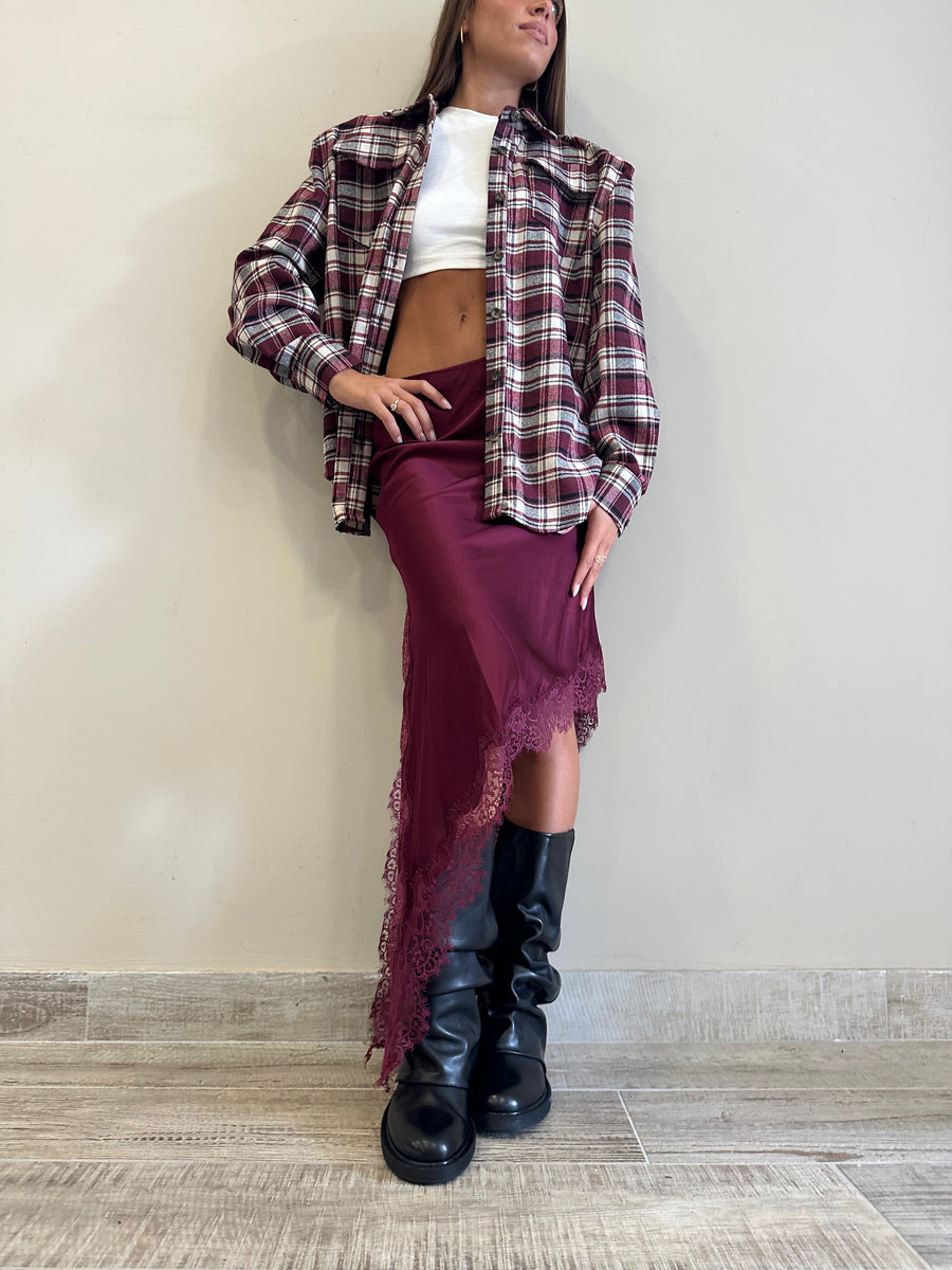 LMN gonna asimmetrica satin+pizzo bordeaux