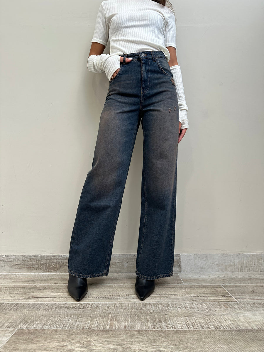 DIXIE Jeans palazzo blu sabbiato