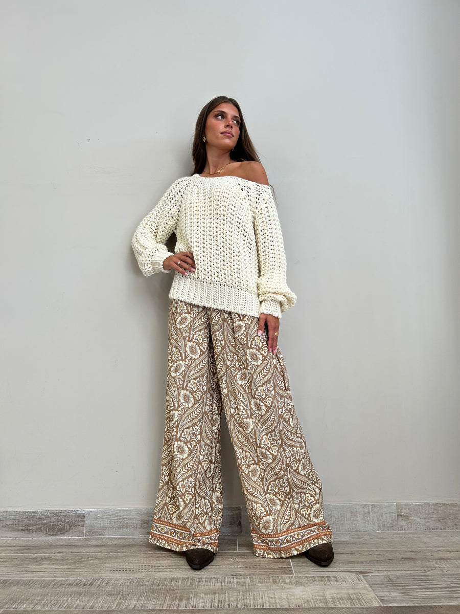 LE STREGHE Maglia coste panna