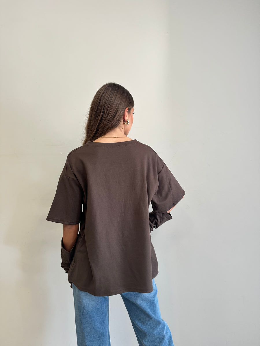 GIPSY INSIDE T-shirt over+ manicotti cioccolato