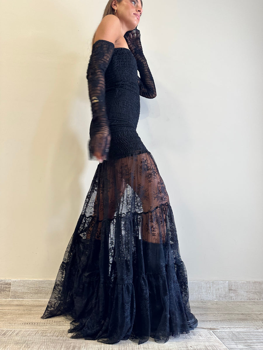 LMN abito lungo pizzo nero