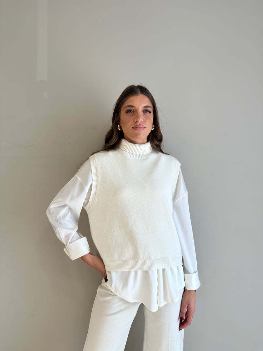 GIPSY INSIDE Gilet maglia collo alto panna