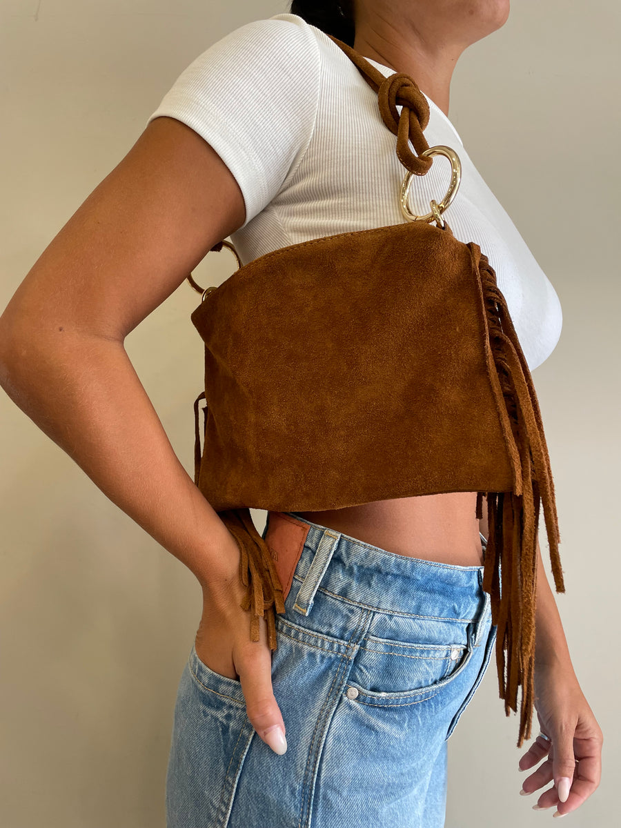 GIPSY INSIDE Borsa camoscio cuoio frange