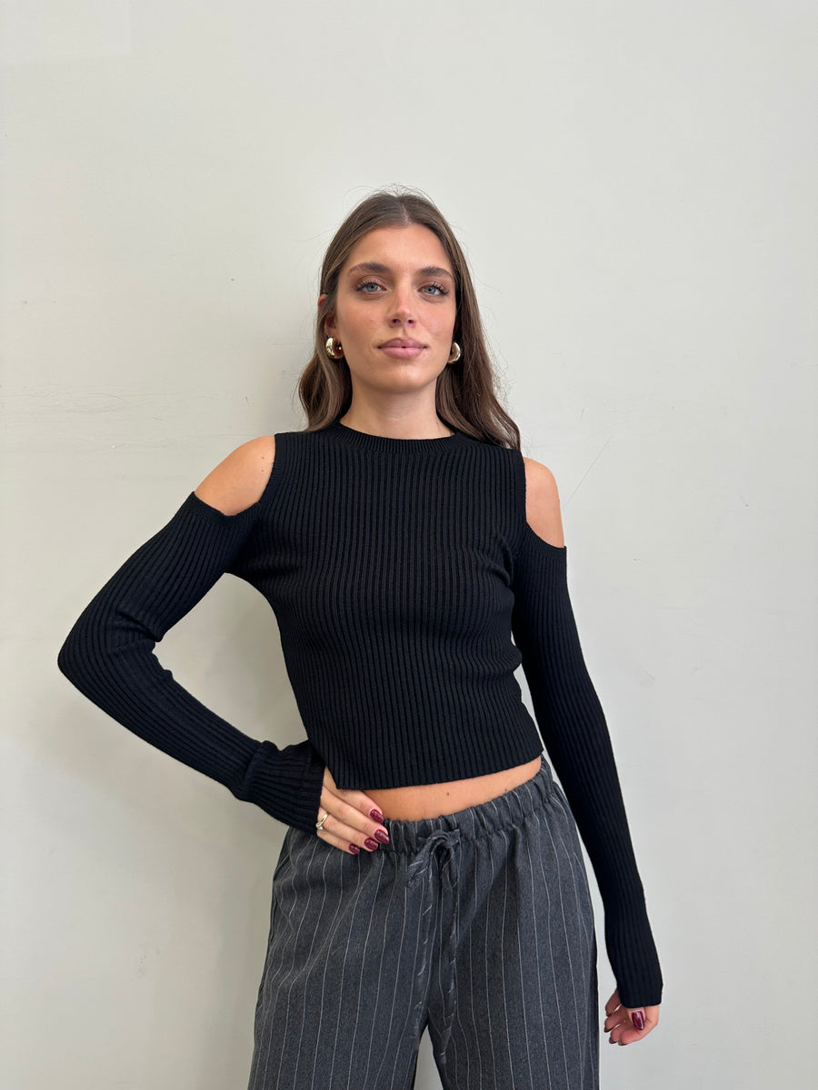 GIPSY INSIDE Maglia cut spalle nero