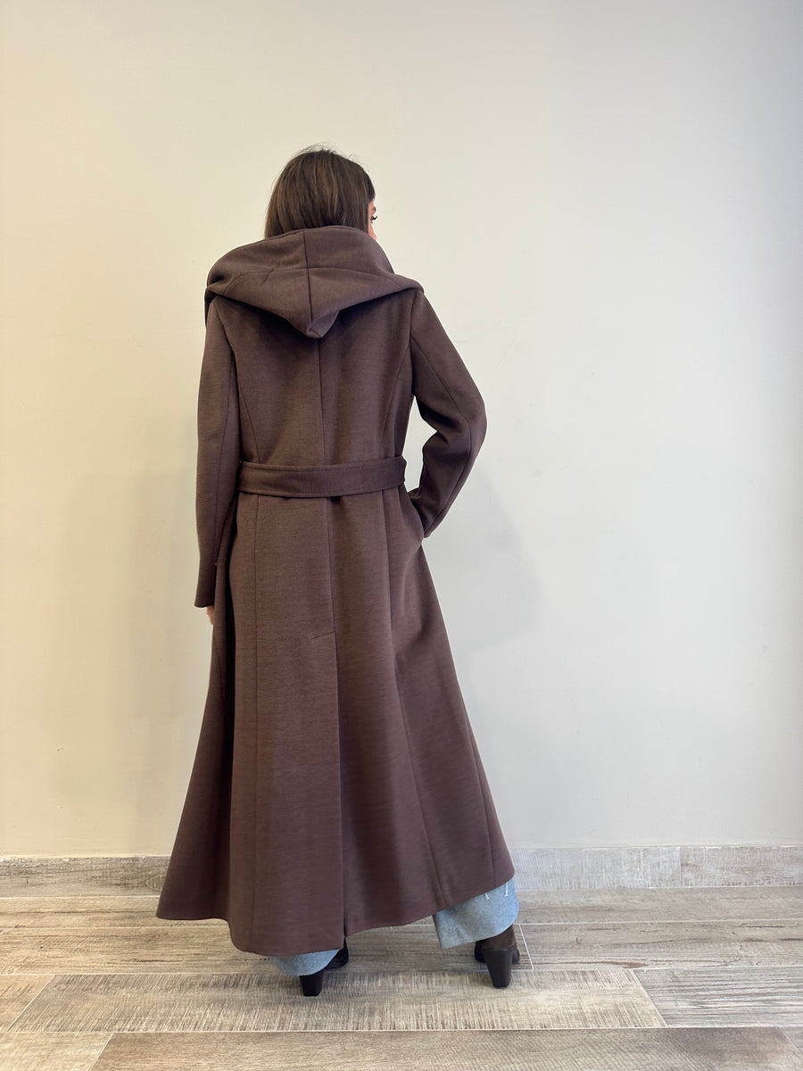 DIXIE Cappotto cappuccio cinta cioccolato