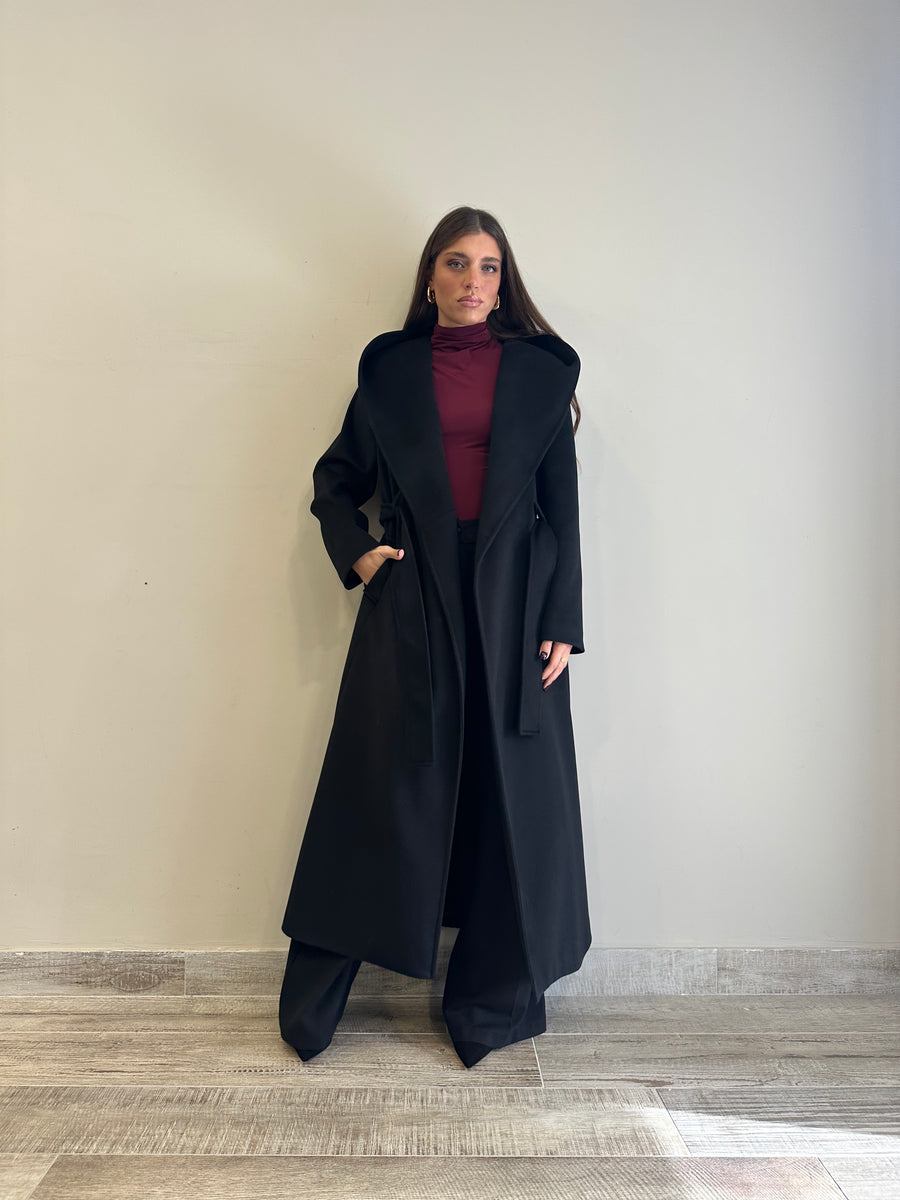 DIXIE Cappotto cappuccio cinta nero