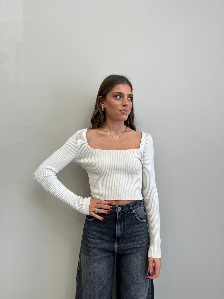 GIPSY INSIDE Maglia costine panna