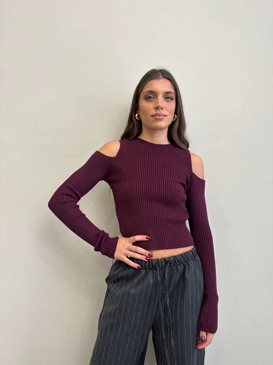 GIPSY INSIDE Maglia bordeaux cut spalle