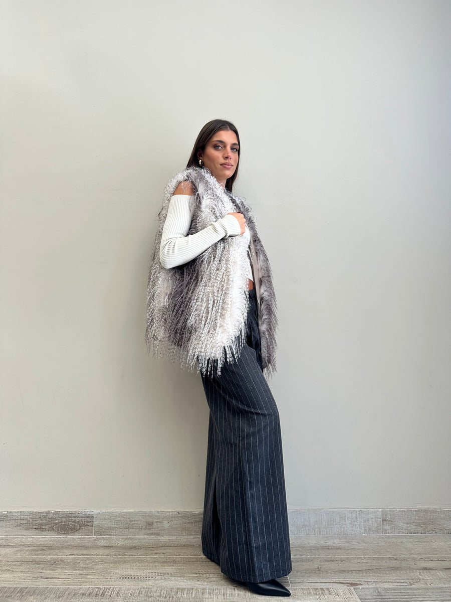 DIXIE Gilet eco pelliccia bianco/grigio