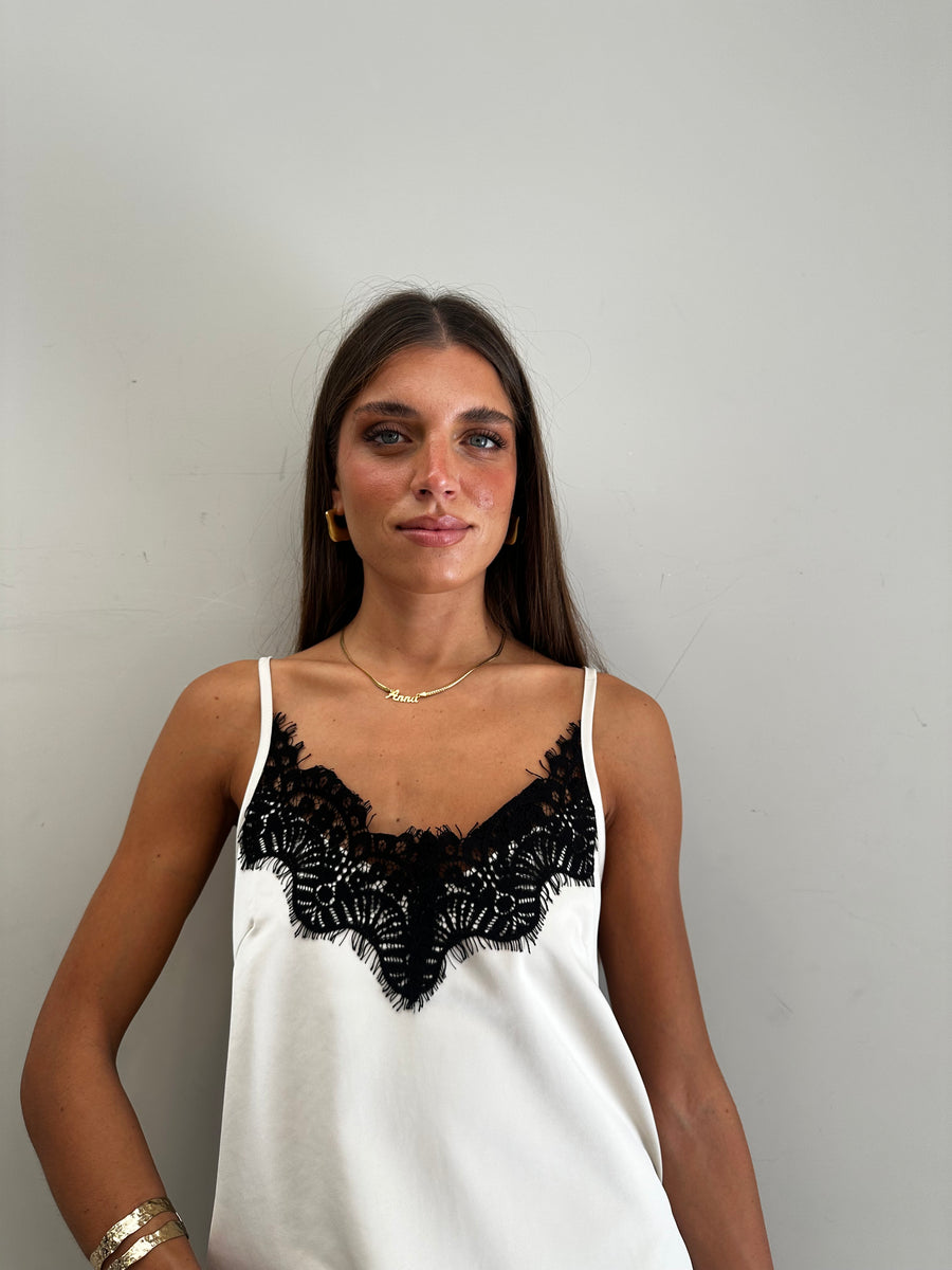 MOTEL Top satin avorio +pizzo