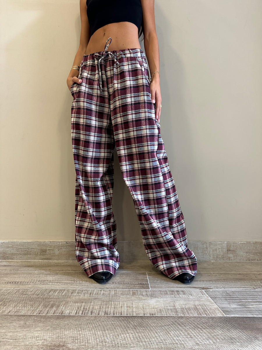 LMN Pantalone scozzese bordeaux