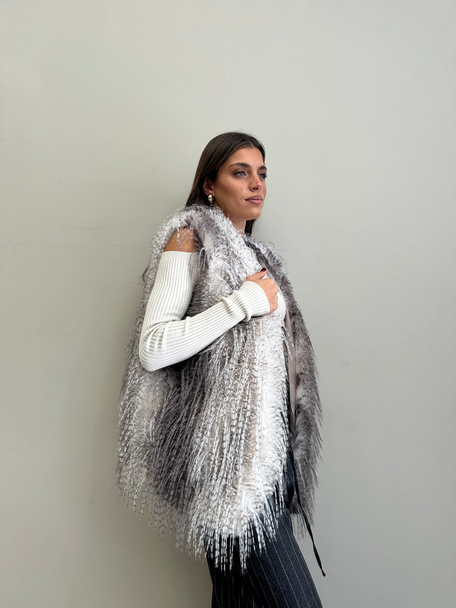 DIXIE Gilet eco pelliccia bianco/grigio