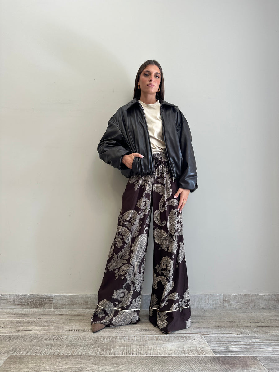 LMN Bomber imbottito eco-pelle moro
