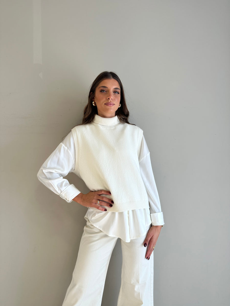 GIPSY INSIDE Gilet maglia collo alto panna