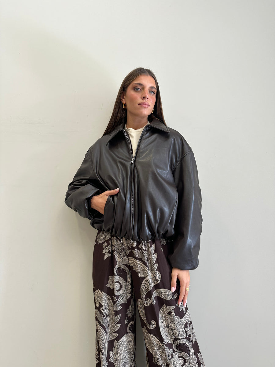 LMN Bomber imbottito eco-pelle moro