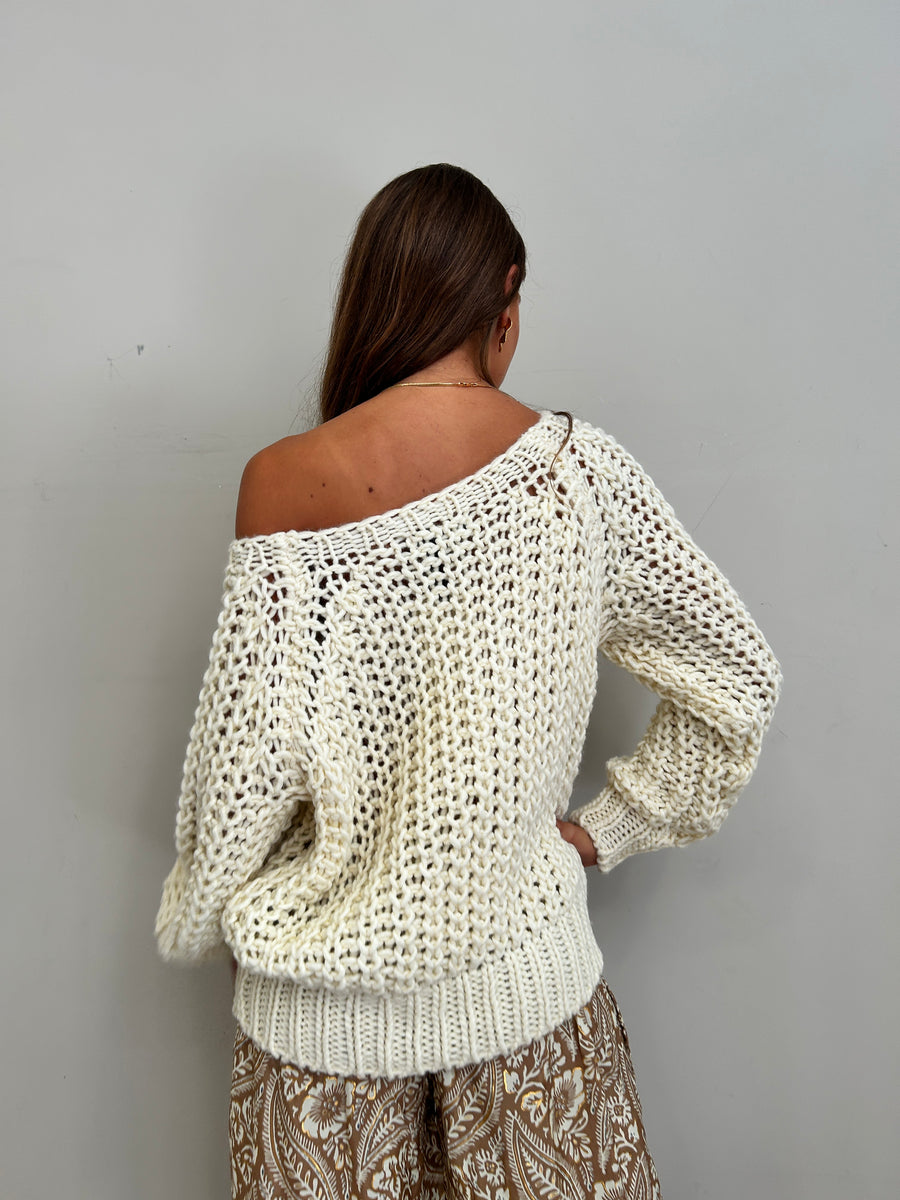 LE STREGHE Maglia coste panna
