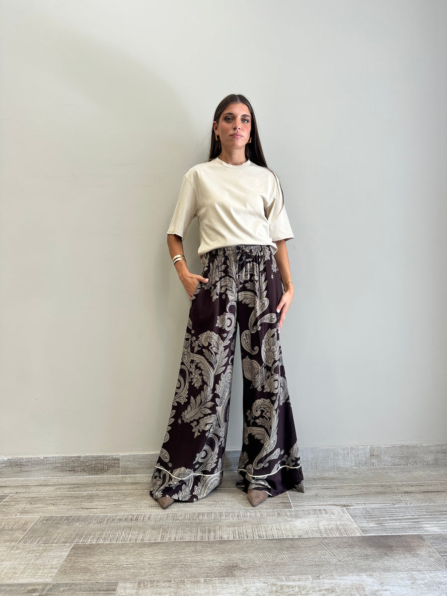 LMN Pantalone palazzo fantasia moro