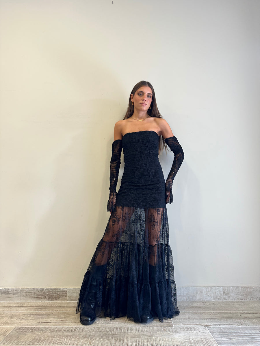 LMN abito lungo pizzo nero