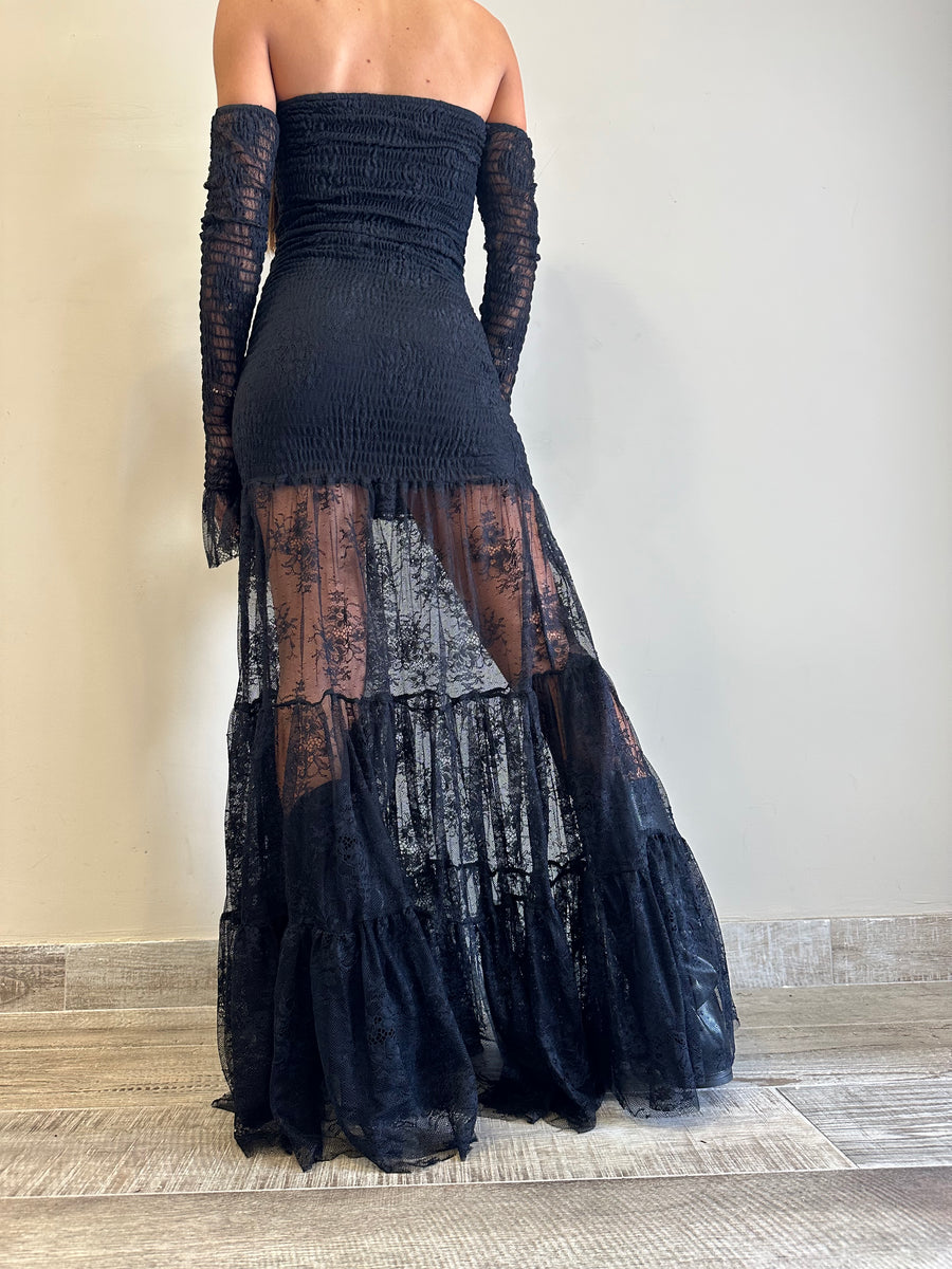LMN abito lungo pizzo nero