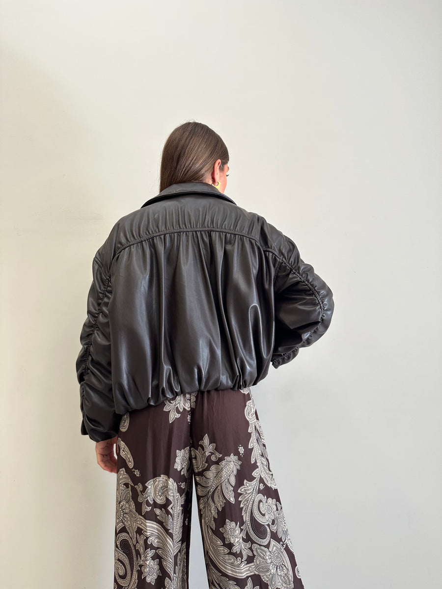 LMN Bomber imbottito eco-pelle moro