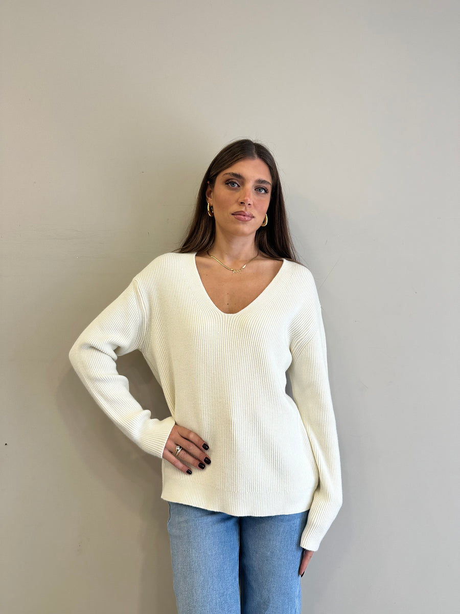 DIXIE Maglia scollo V panna