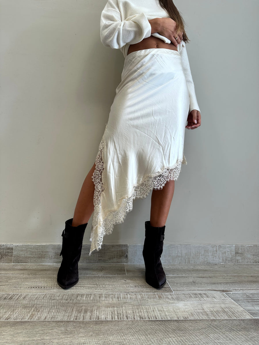 LMN gonna asimmetrica satin+pizzo burro