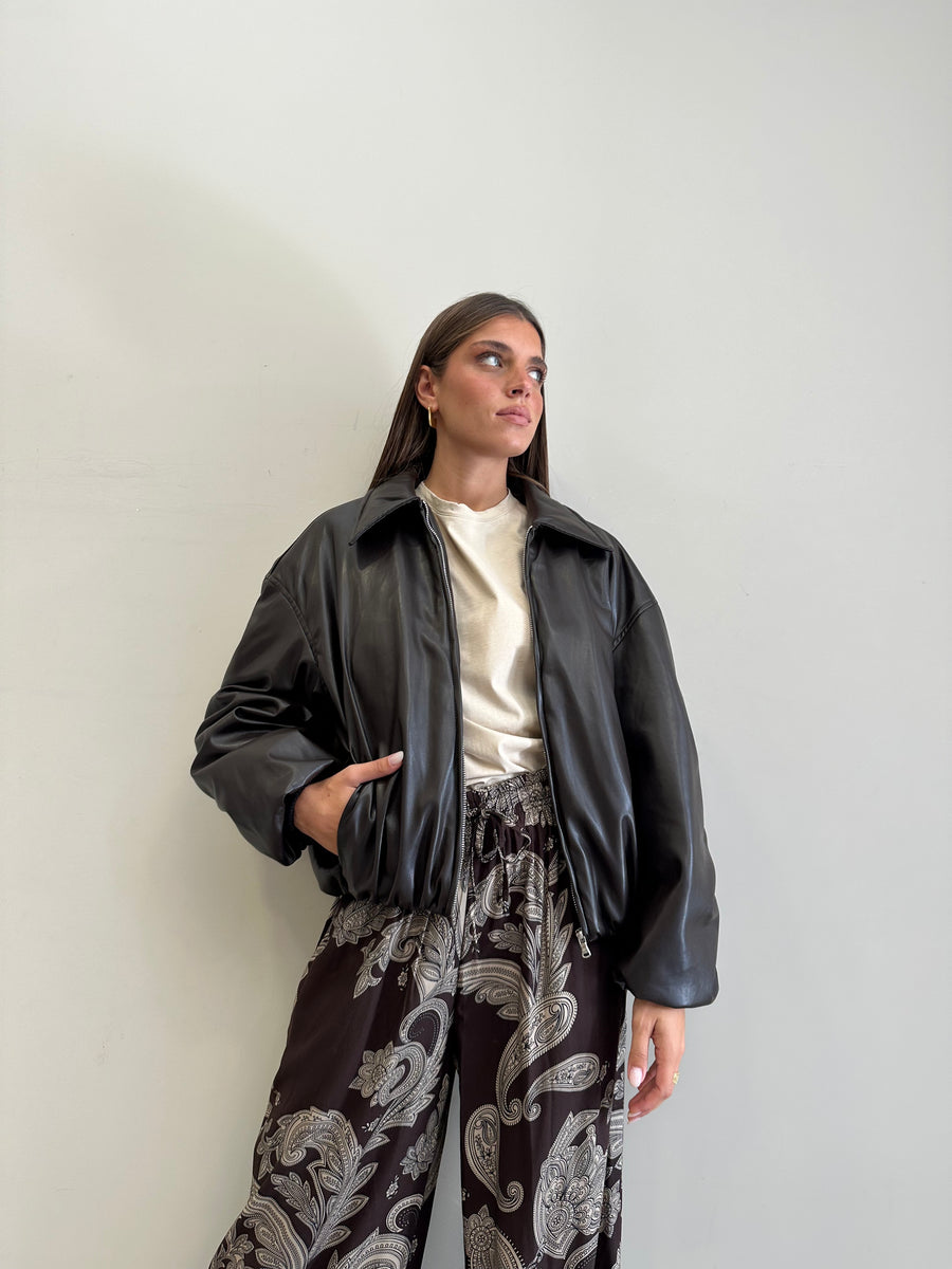 LMN Bomber imbottito eco-pelle moro