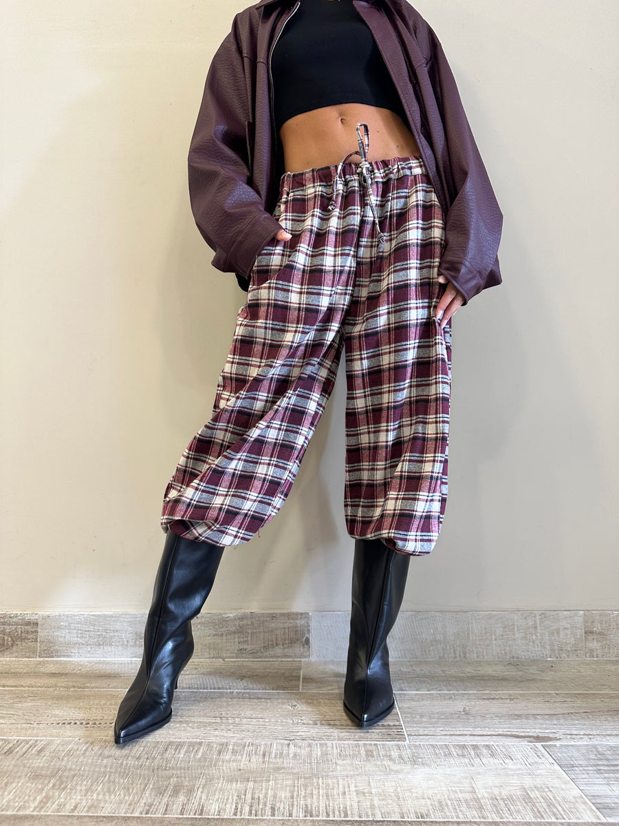 LMN Pantalone scozzese bordeaux
