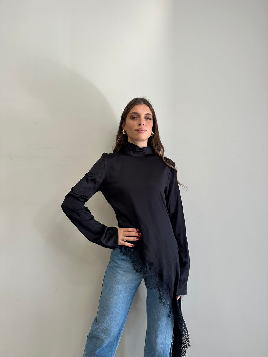 LMN  Asimmetrica jersey + pizzo nero