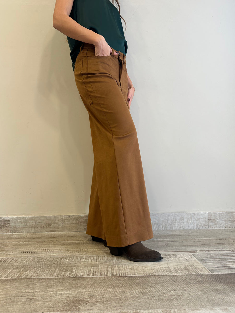 MOTEL Pantalone palazzo eco daino tabacco