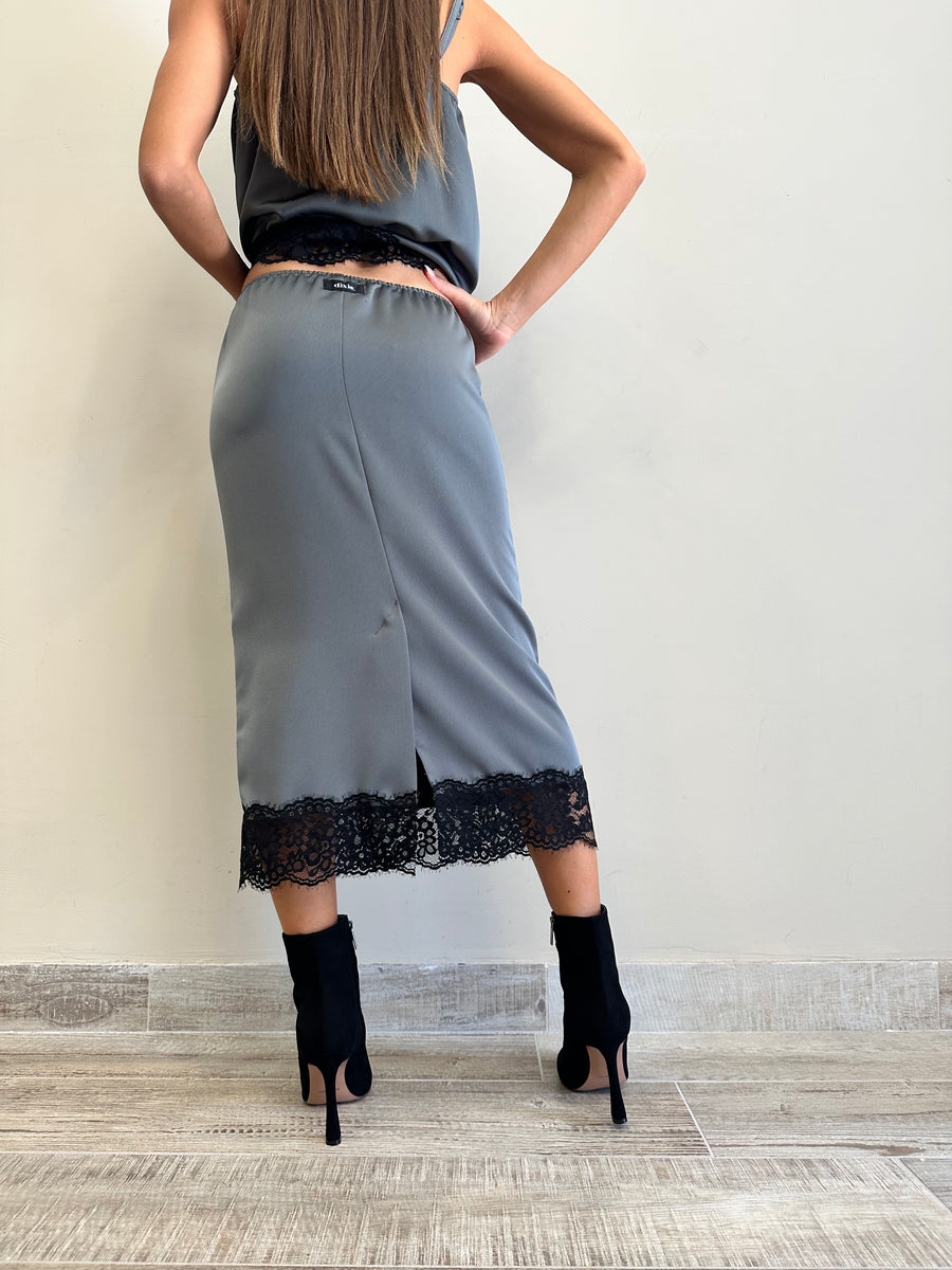 DIXIE Gonna satin grigio+ pizzo nero