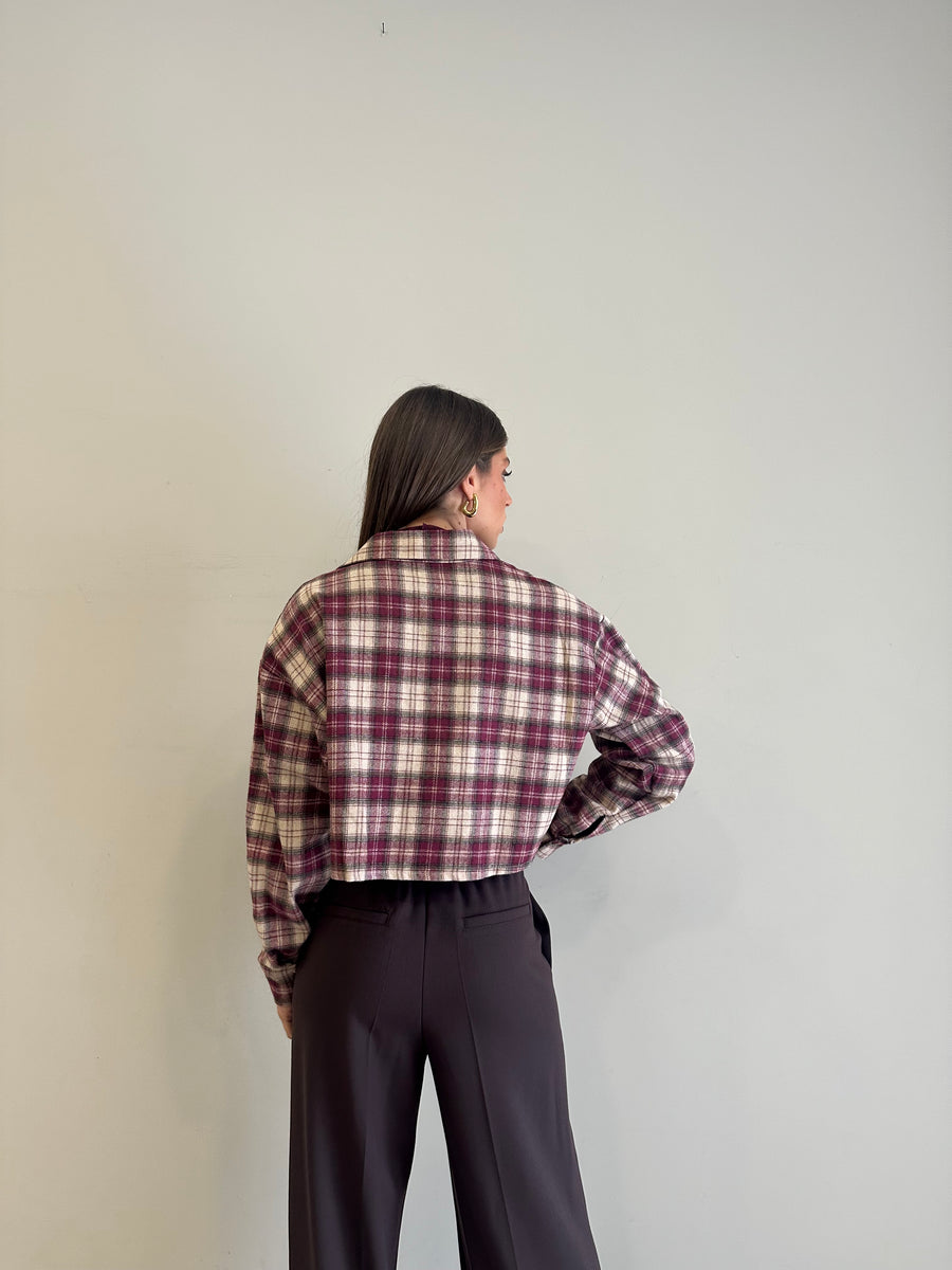 GIPSY INSIDE Camicia crop flanella quadri bordeaux/panna/verde