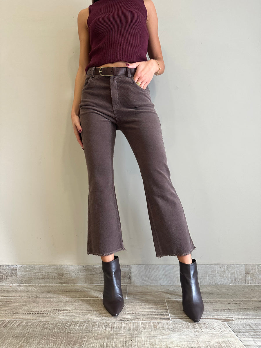 MOTEL Pantalone flare costine velluto cacao