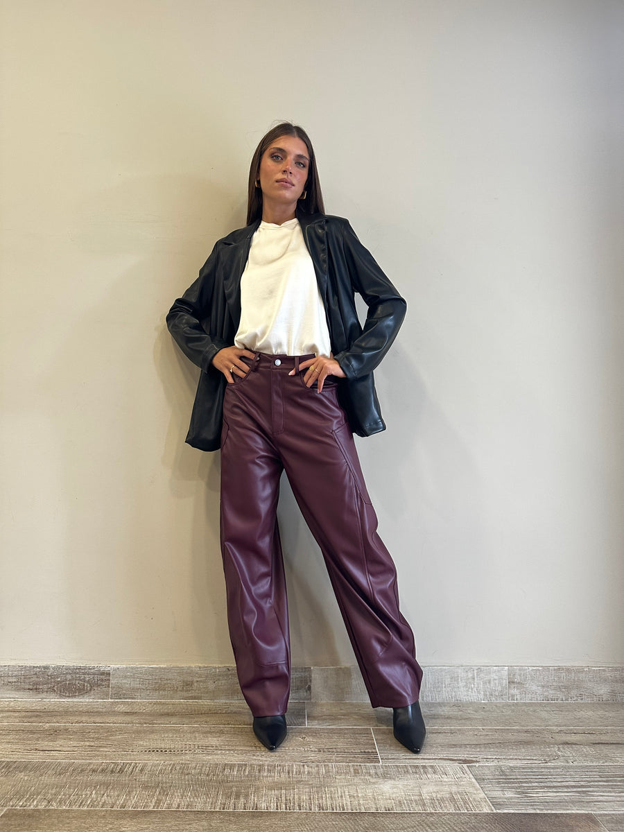 LMN Pantalone barrel ecopelle bordeaux