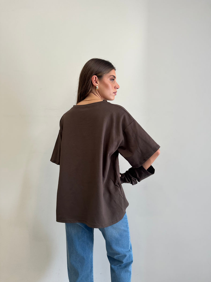 GIPSY INSIDE T-shirt over+ manicotti cioccolato