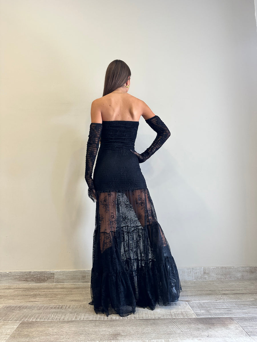LMN abito lungo pizzo nero