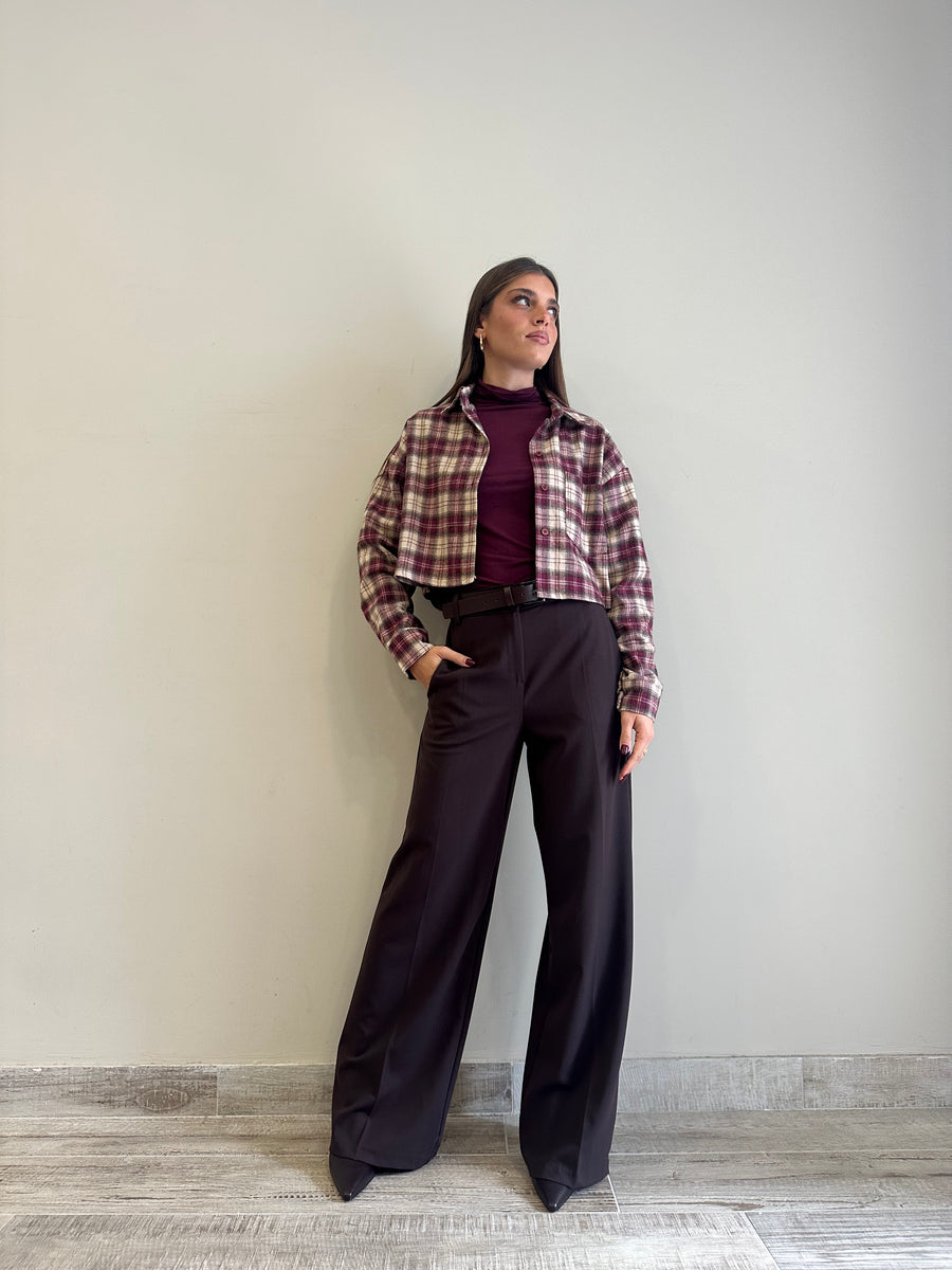 GIPSY INSIDE Camicia crop flanella quadri bordeaux/panna/verde