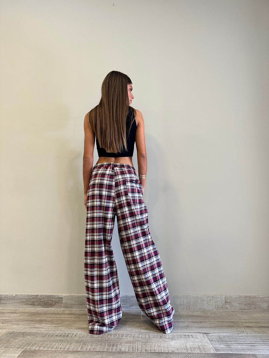 LMN Pantalone scozzese bordeaux