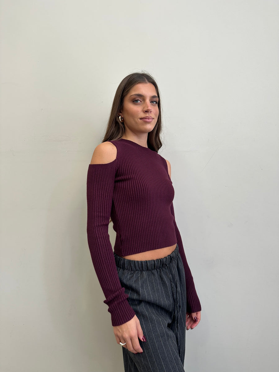 GIPSY INSIDE Maglia bordeaux cut spalle