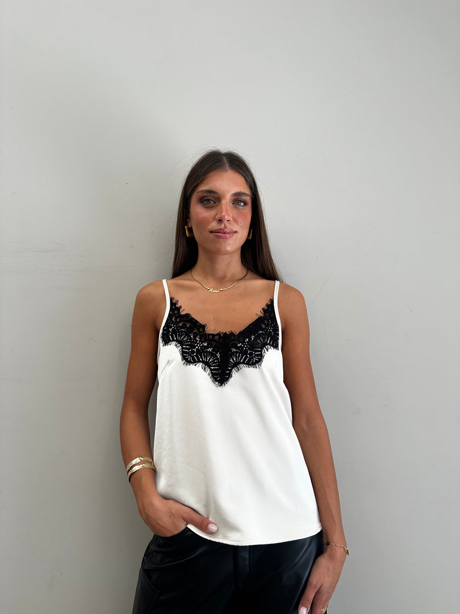 MOTEL Top satin avorio +pizzo