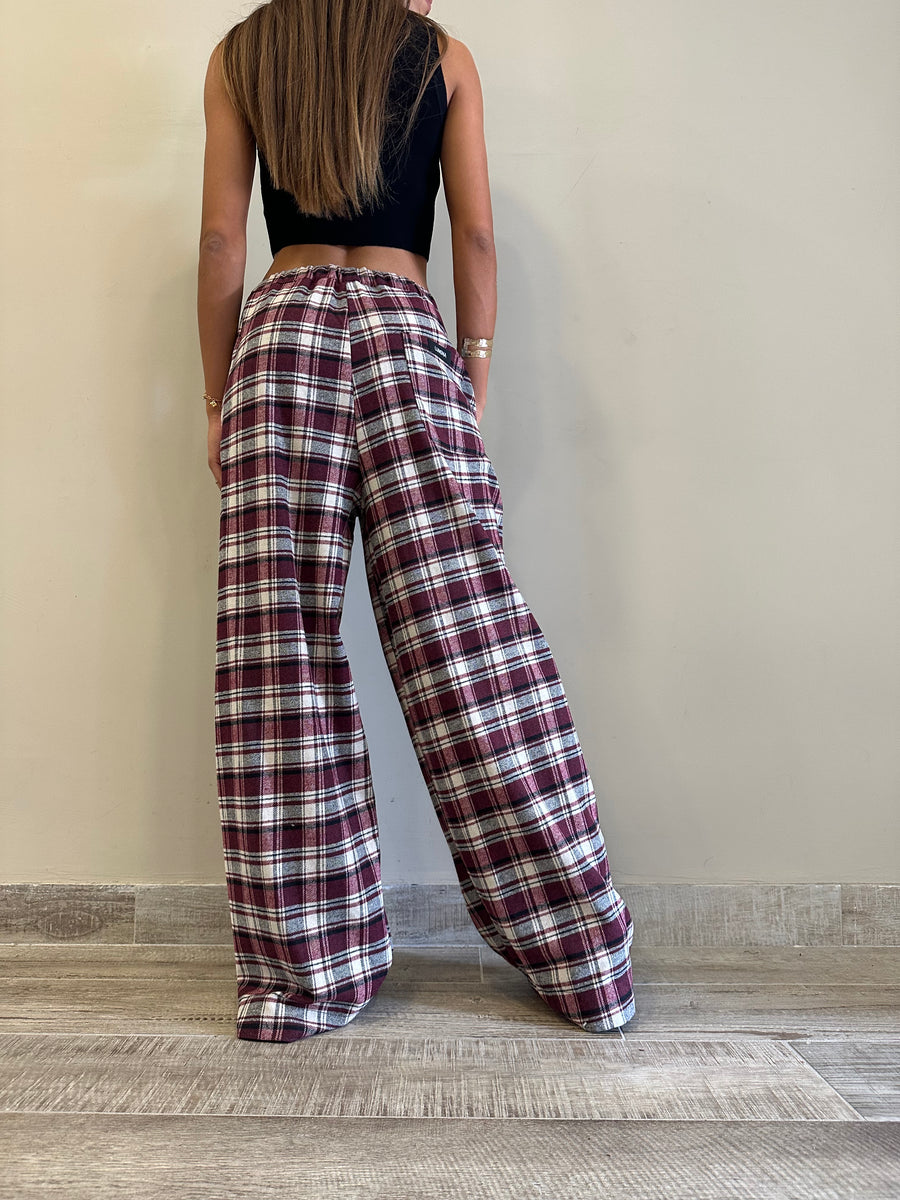 LMN Pantalone scozzese bordeaux